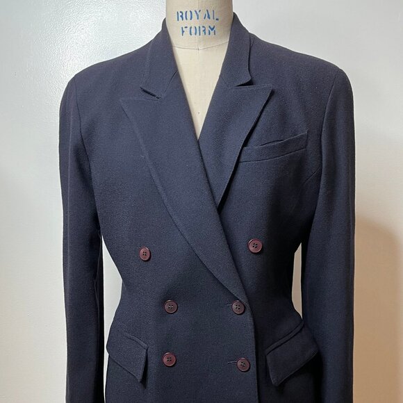 CHRISTIAN DIOR NAVY WOOL DOUBLE BREASTED BLAZER, SIZE 8, - Picture 1 of 7